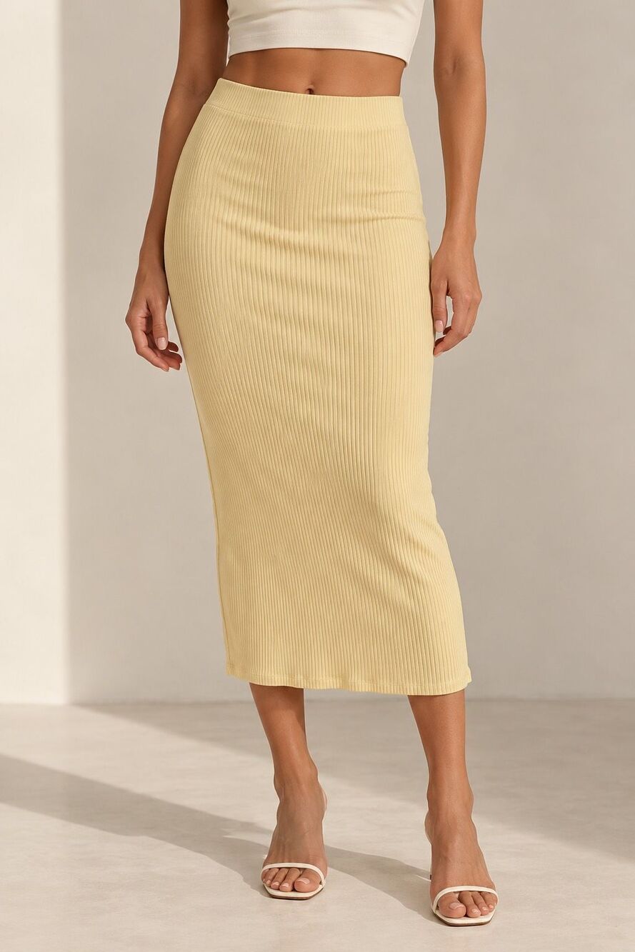 Wilfred Aritzia Ribbed Midi Skirt XS Butter Yellow Minimalist Y2K